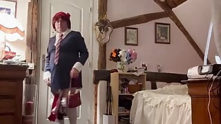 Dressed in a little navy blue dress for an evening