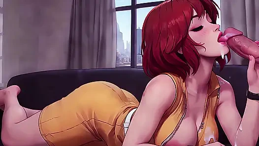 Breaking News: Busty Redhead Reporter in Yellow Jumpsuit, Glossy POV (AI-Generated)