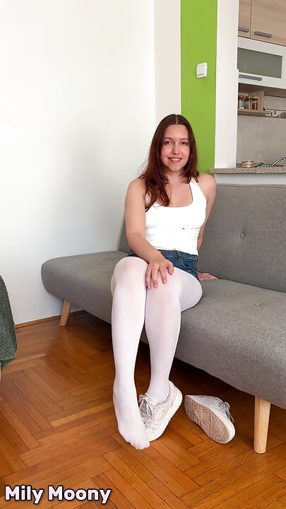 Dildo Play in White Opaque Pantyhose