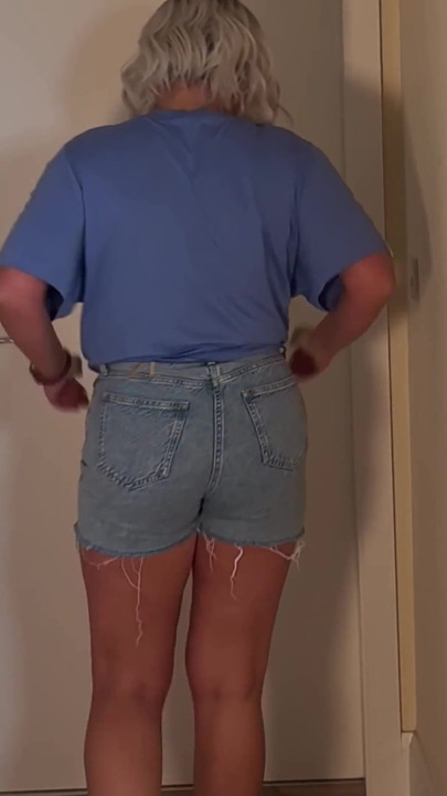 Bathroom Locked - Denim Shorts Wetting Outside the Door
