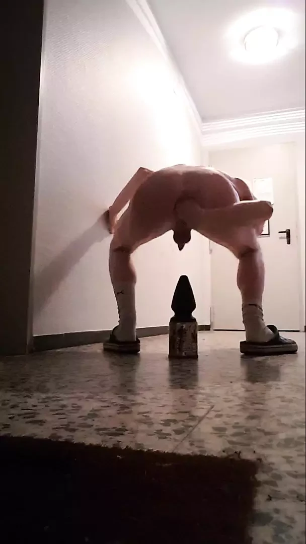 Riding my plug while she cleans the stairwell