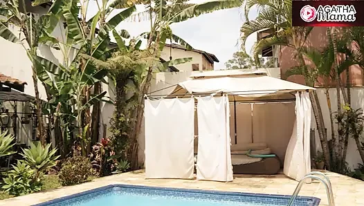 Agatha Mama and Luiza Ambiel in Naughty Friends Messing with the Swimming Pool BBC on a Sunny Day