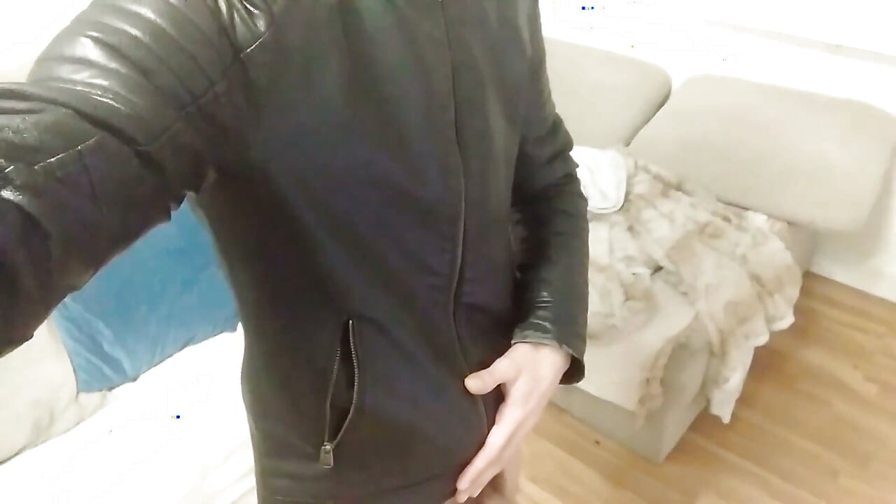Bad Boy with Giant Cock Empties His Sperm Into Leather Jacket