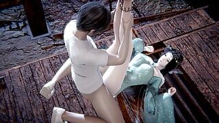3D 4K Nagy mellek Ázsiai feleség szexi ruhában olyan keményen megbasszák a nedves punciját