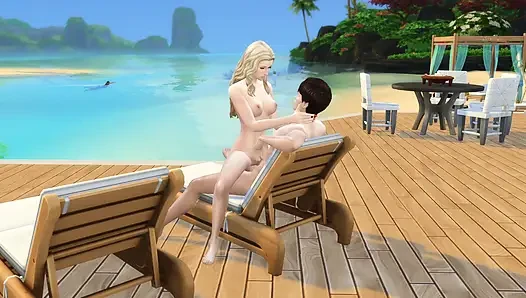 Couple in love have sex in public on the beach