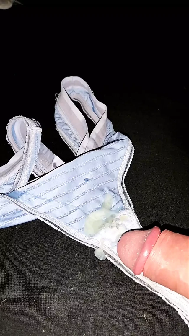 cumshot over Miss Hs dirty panties