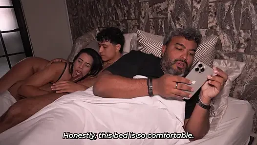 Muscular stepson ends up having sex with his stepmother in secret, sharing the bed.