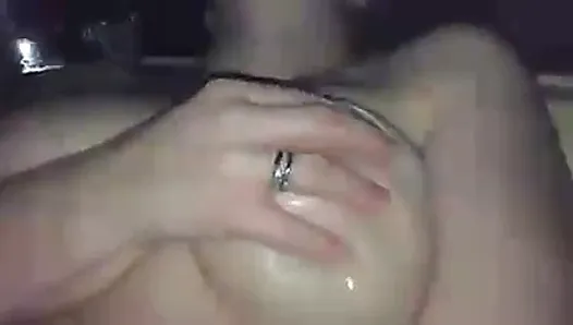 Wife playing with her tits and hubby's cock
