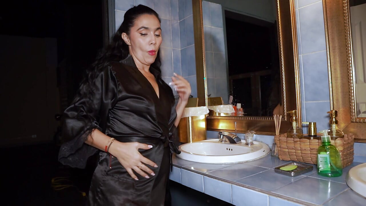 Big-bootied stepmother plays a prank on her stepson in the bathroom and they end up having sex
