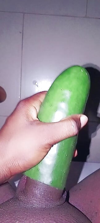 Black dick fuck a cucumber cum