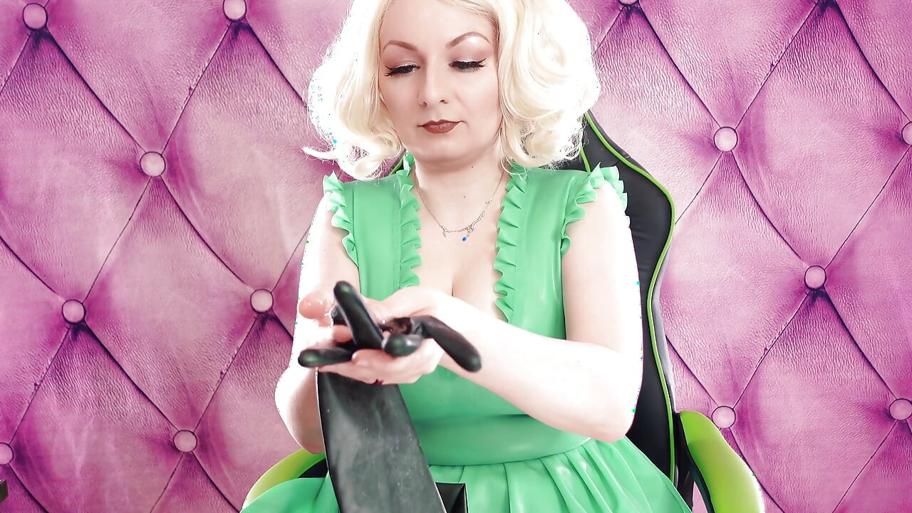 ASMR: my new dark green metallic opera long latex gloves - sexy rubber tease - Arya Grander