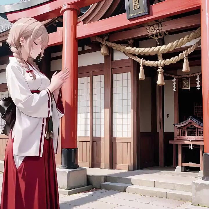 Forbidden Contrast Between Shrine & Bedroom, Wet Secrets Under Red & White Kimono.
