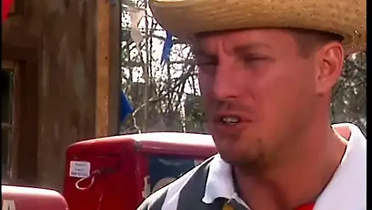 Cowboy dungaree fucks a rich man's sexy wife with great tits at gas station