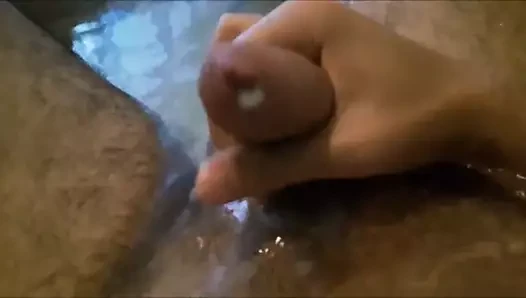 Intense cumshot during bath (tight foreskin phimosis)