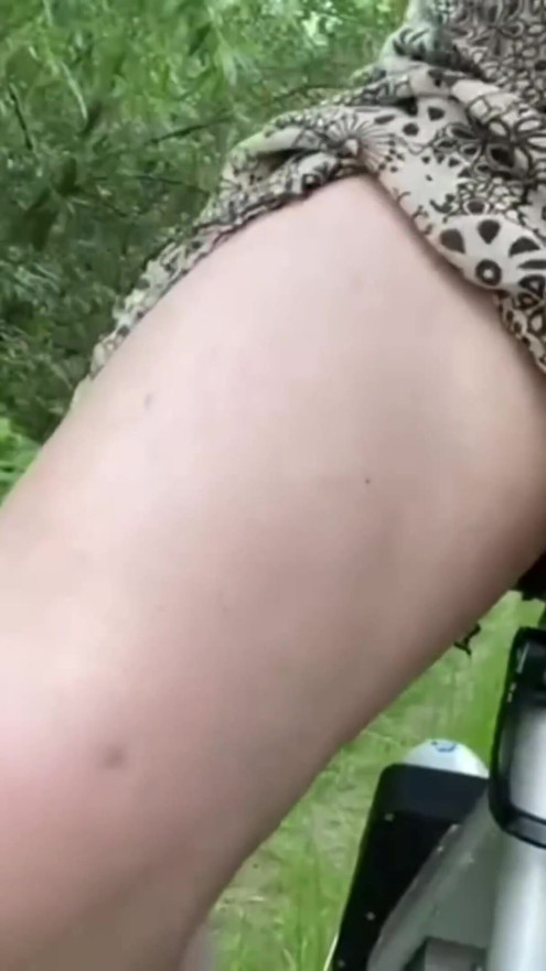 Outdoor fucking with bicycle seat, handle, wheel humping, riding with dildo in pussy and ass | Clip 1