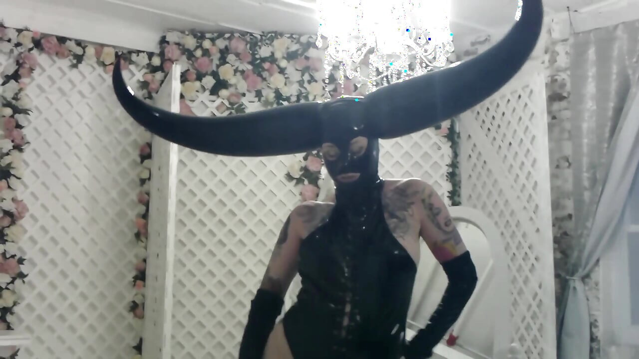 Horned Latex Mask and Pvc Striptease