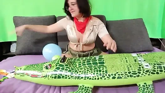Popping balloons on Inflatable Crocodile - bunny looner [lowres]