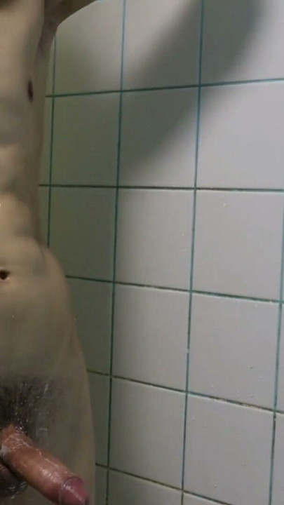 passionate muscle stud takes a shower after work and gets carried away with his beautiful cock under the streams of warm water | Clip 1