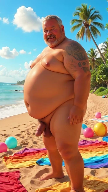 Grandpa is so fat but still goes naked beach