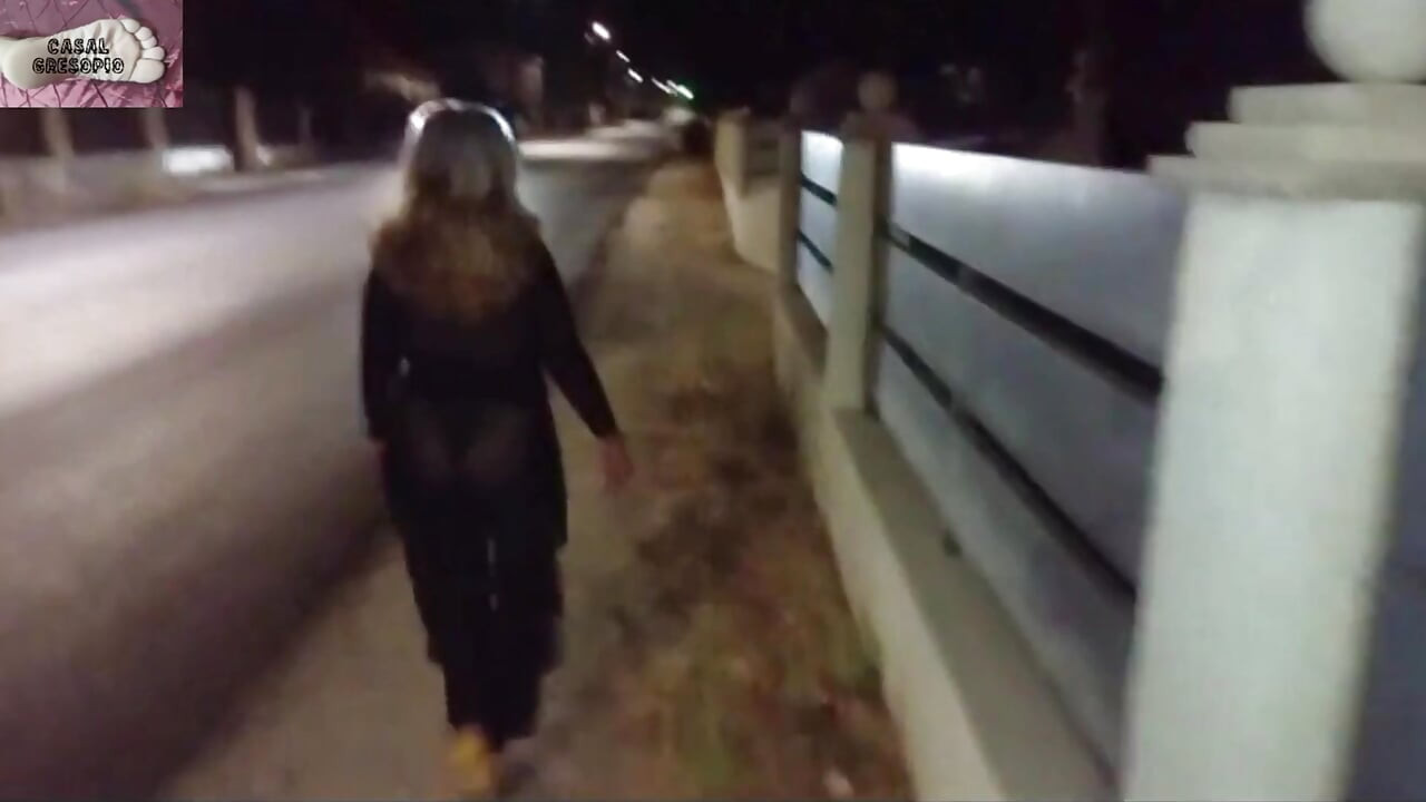 Mel showing off in public on the side of the road 13