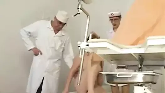 a plumpy busty Russian babe on a gyno exam gets humiliated