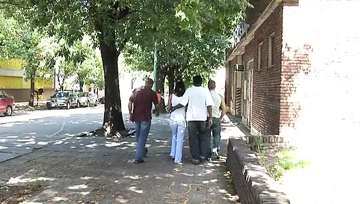 Stockinged milf gets covered with multiple cumshots in irr gangbang