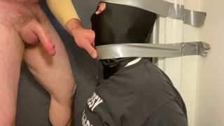 Immobilized faggot getting throat fucked by straight alpha