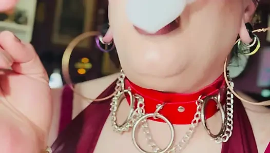 Leather Clad Tina Snua Smoking A Cigarette With Lots Of Dangles