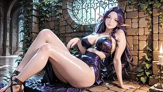 Fantasy Castle Purple Elf Goddess Blowjob Footjob to Doggy Massive Creamy Cum Finish