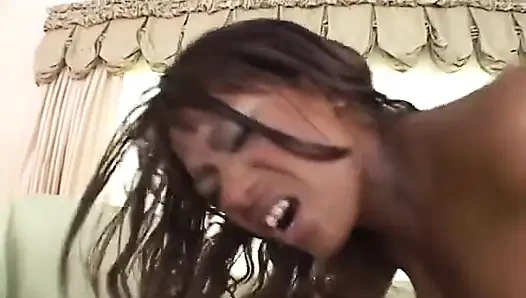 Sexy ebony babe swallows cum after rough sex with white dude