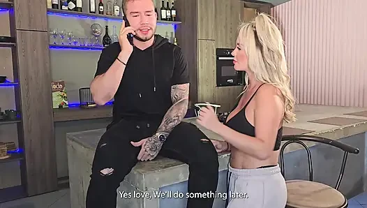 BLONDE MILF WITH HUGE ASS SEDUCES HER STEPSON WHILE HE TALKS ON CALL WITH HIS GIRLFRIEND