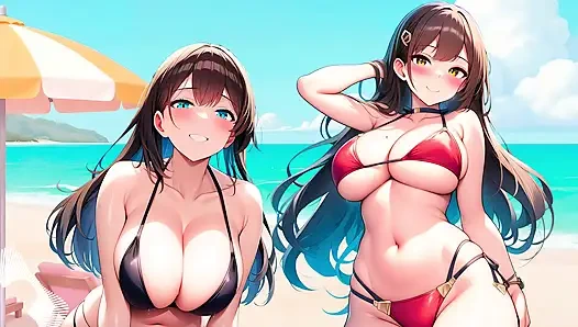 Spanish Roleplay JOI - Hentai Girls Give You A Collective Masturbation On The Beach.