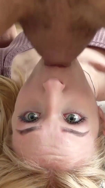 Iconic moment from "Hot Blonde Babe Sucks Cock Like A Champ In Upside Down Rough Face Fuck Sesh"