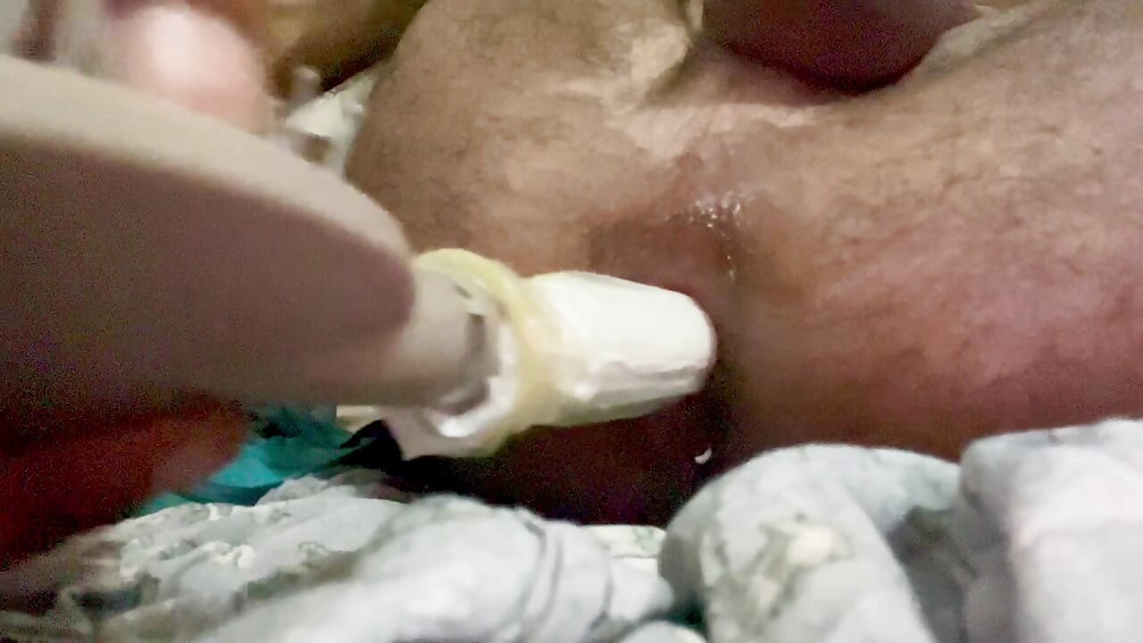Anal play with hair brush