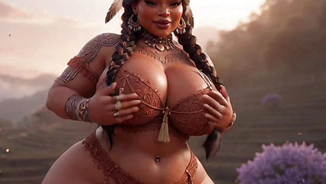 Curvy Indigenous Tribal BBW Strips & Shows Massive Tits in Sunset Village