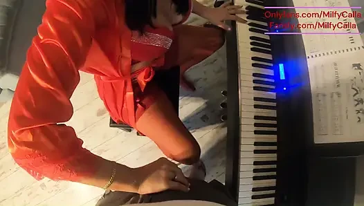 Piano Lesson Seduction Red Lingerie, Deep Pleasure & Messy Mouth Finish