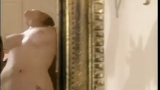 Lusty nympho with long hair gets her tight pink pussy slammed on stairs
