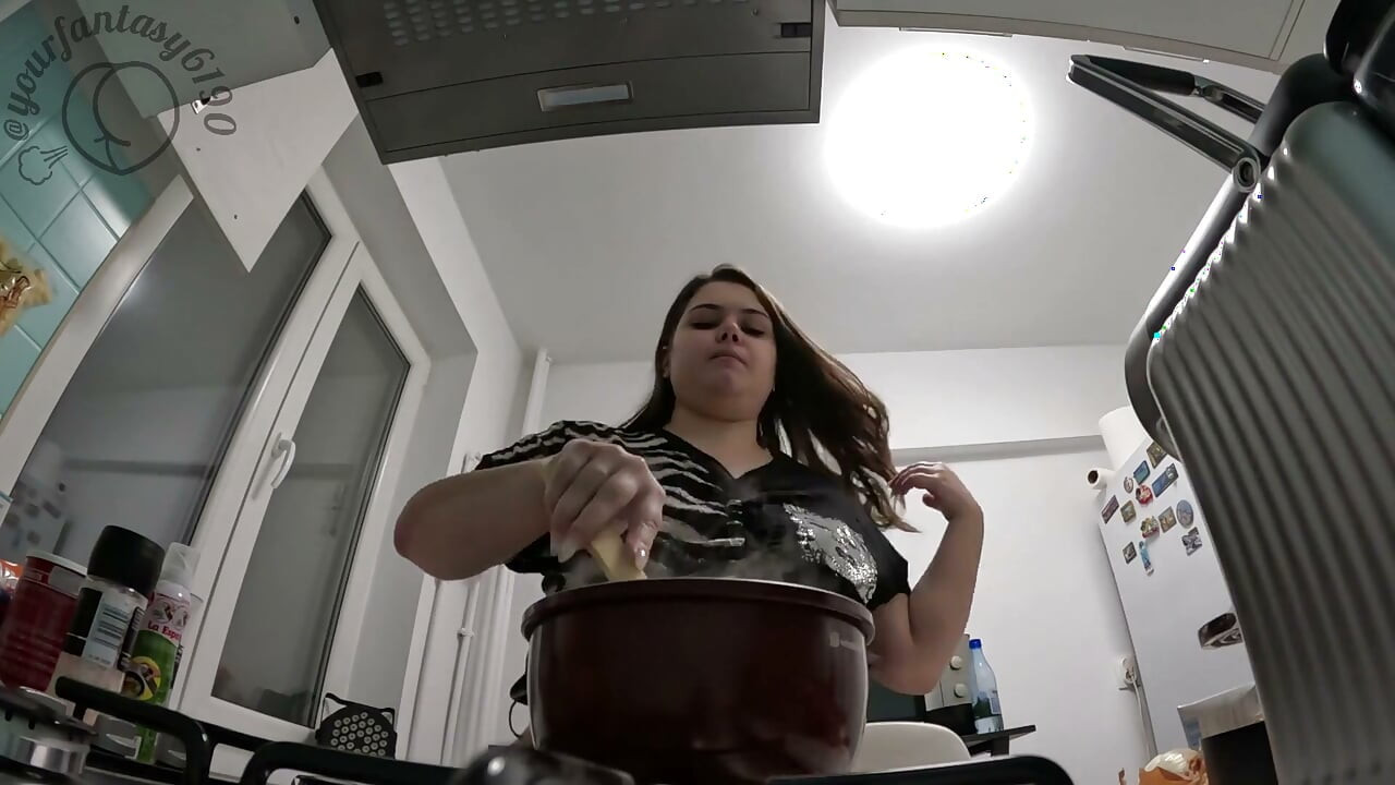 Sexy Latina Farting Loud in Leather While Making Your Dinner