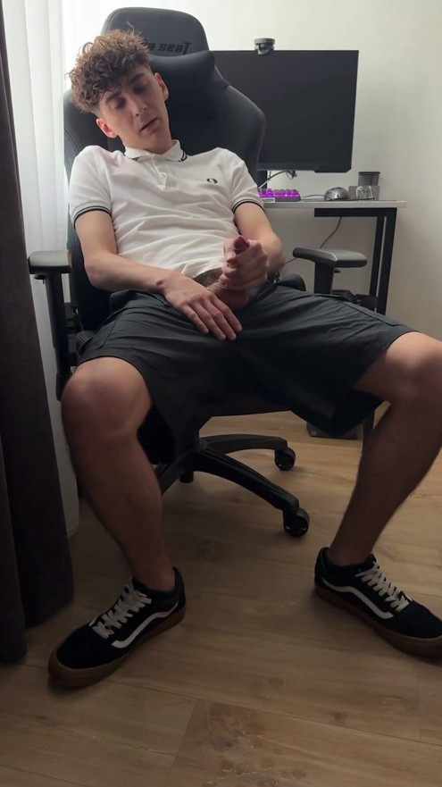 Curly twink guy jerked off after college and cum | Clip 2