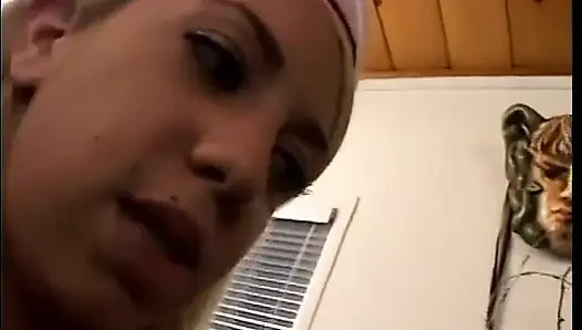 Busty young blonde sucks and fucks stud indoors on bed
