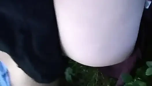 Italian amateur brunette handles two cocks in the countryside