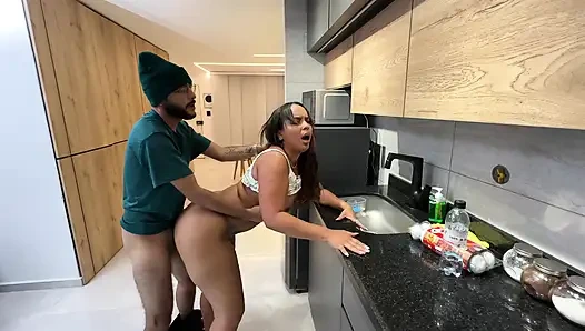 Big-breasted brunette MILF helps her brother-in-law when his wife is away