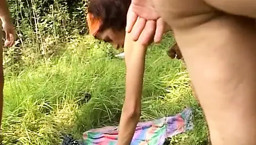 She's brought to a picnic by her stepbrother and a friend, but it's just an excuse to fuck her