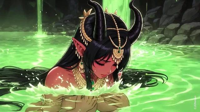 Beautiful Red Demon Lay in Green Water Bath in a Cave Compilation (Ai Animation)