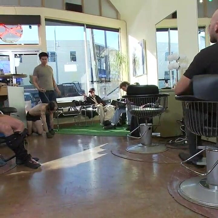 Shaved and Fucked in a Busy Barbershop