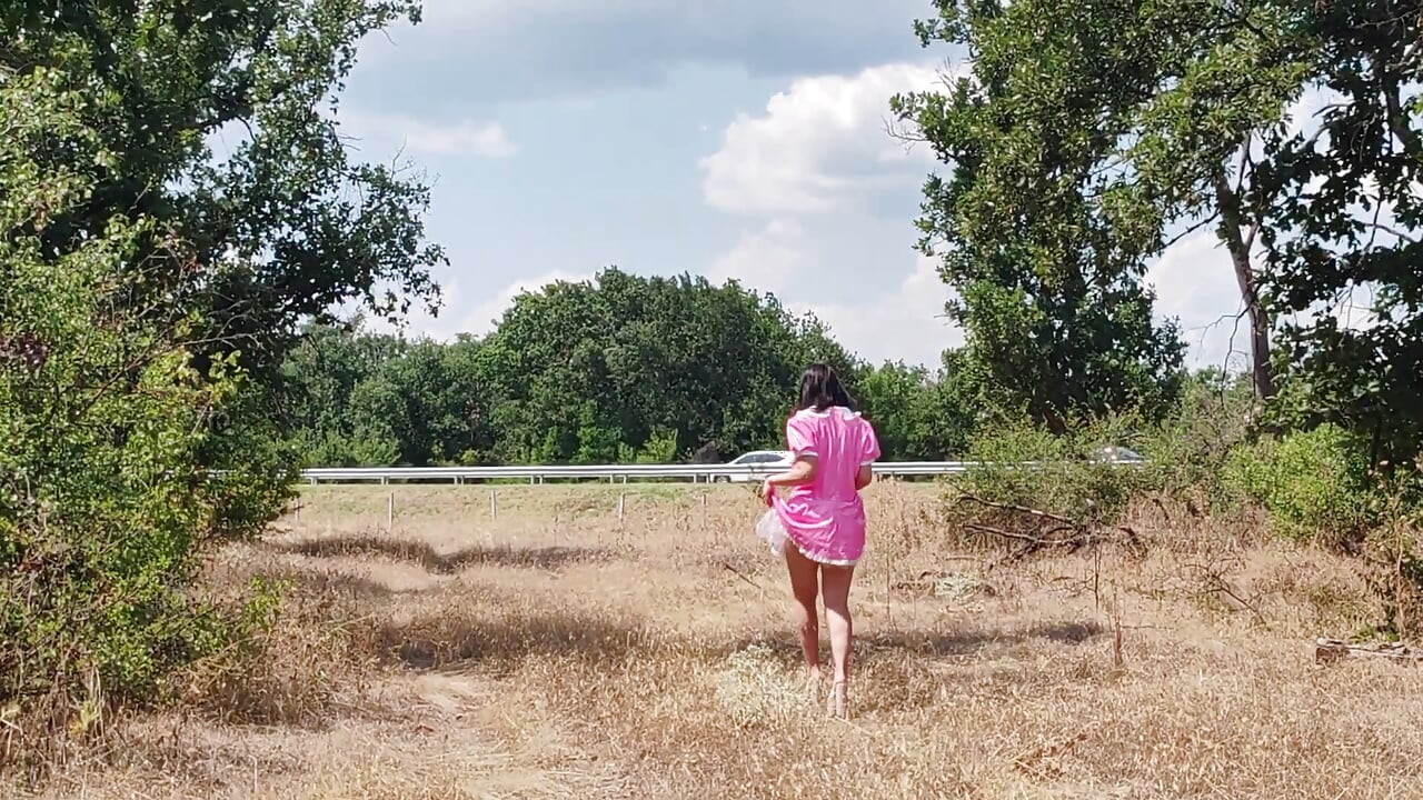 A Slave Slut Shows off Her Pink Ass on the Highway