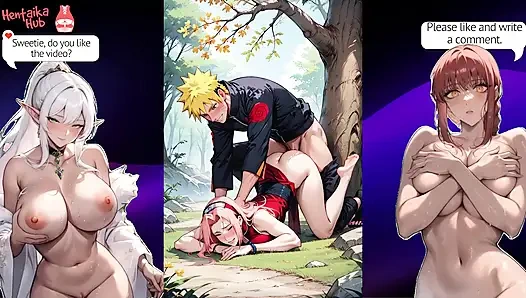Anime Naruto'dan ateşli kaltak Sakura ile 2 boyutlu hentai derlemesi