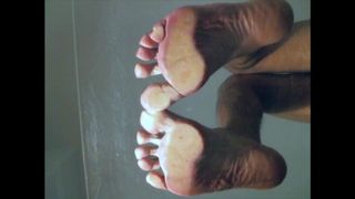Sissy hot naked feet on glas tabel POV on big soles