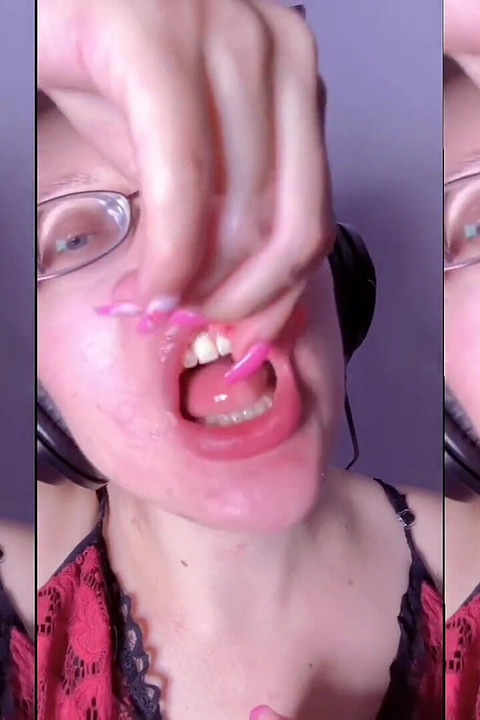 Asmr Teeth Candy Eating - Asmr, Eye Glasses, Gianess, Lipstick, Big Lips, Mough, Food, Face Fetish, Long Nails