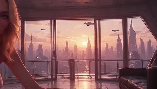 2099 Olivia in the Future Suggestive Teasing showing her Ample Cleavage Part 1